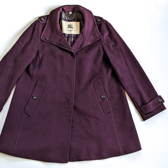 Burberry Funnel Neck Purple Wool Coat - Picture 4 of 13